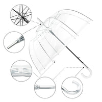 WASING 10 Pack 46 Inch Clear Bubble Umbrella Large Canopy Transparent Stick Umbrellas Auto Open Windproof with European J Hook Handle Outdoor Wedding Style Umbrella for Adult