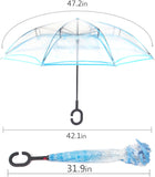 WASING Double Layer Inverted Umbrella Cars Reverse Umbrella, Windproof UV Protection Big Straight Umbrella for Car Rain Outdoor with C-Shaped Handle